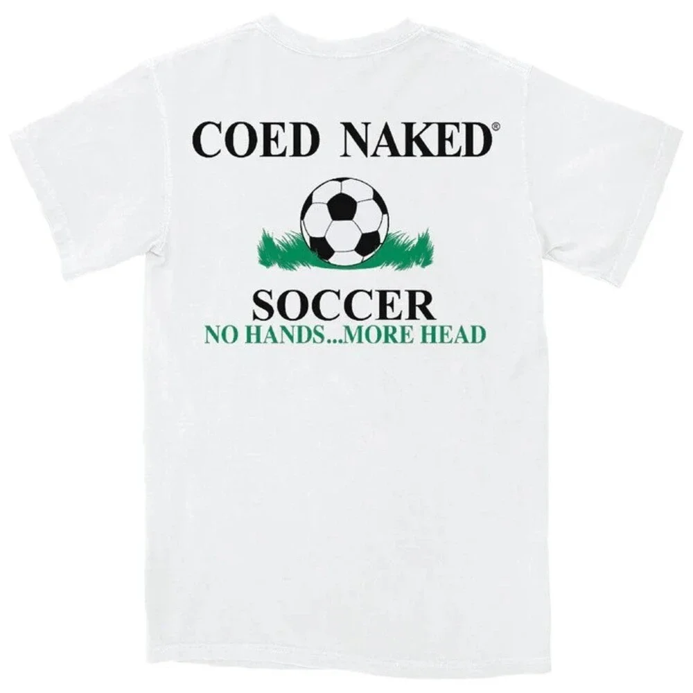 COED Naked Soccer T-Shirt, White Size Medium